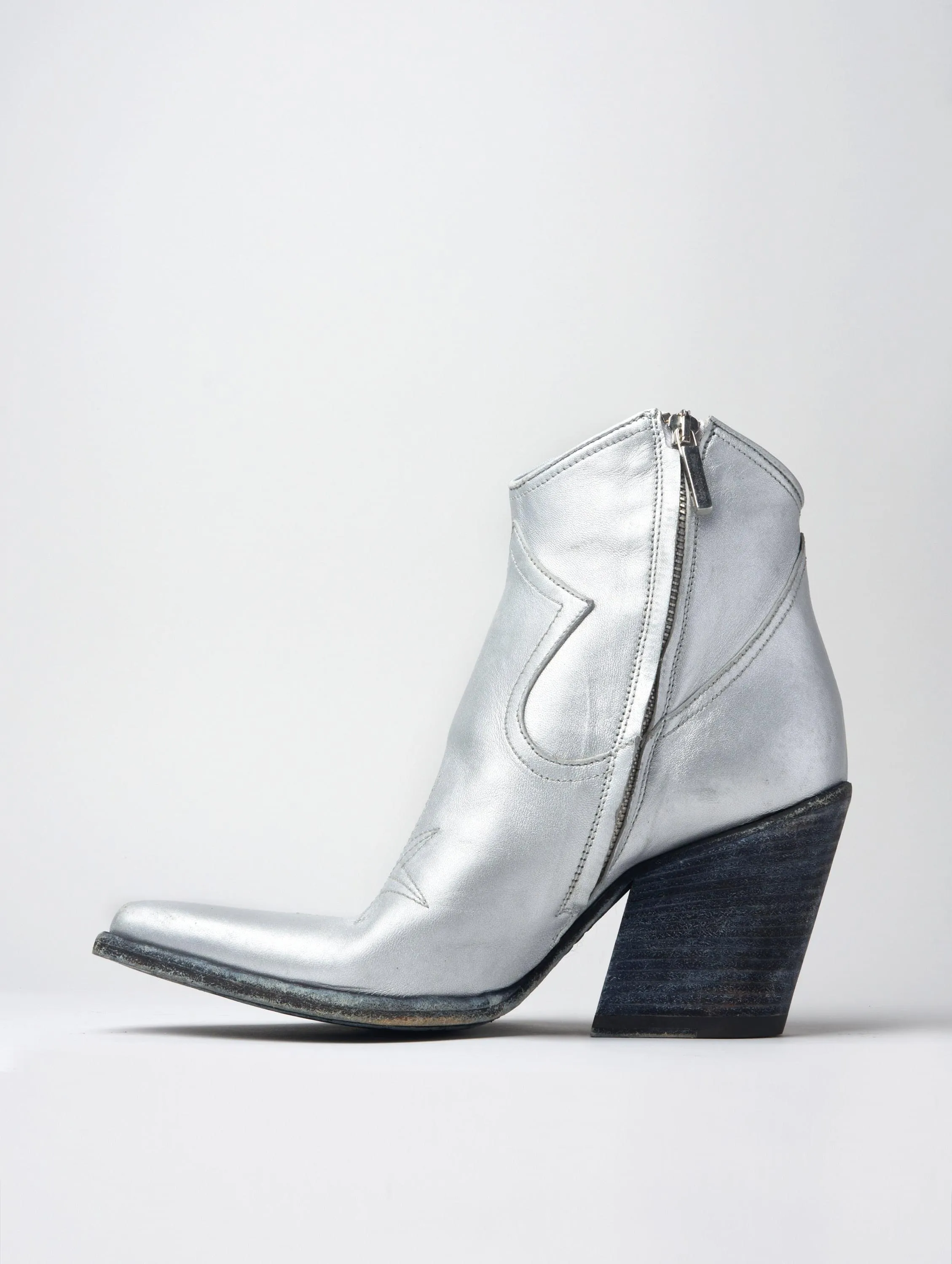 ALISON 80MM ANKLE BOOT IN DISTRESSED SILVER LEATHER - Woman