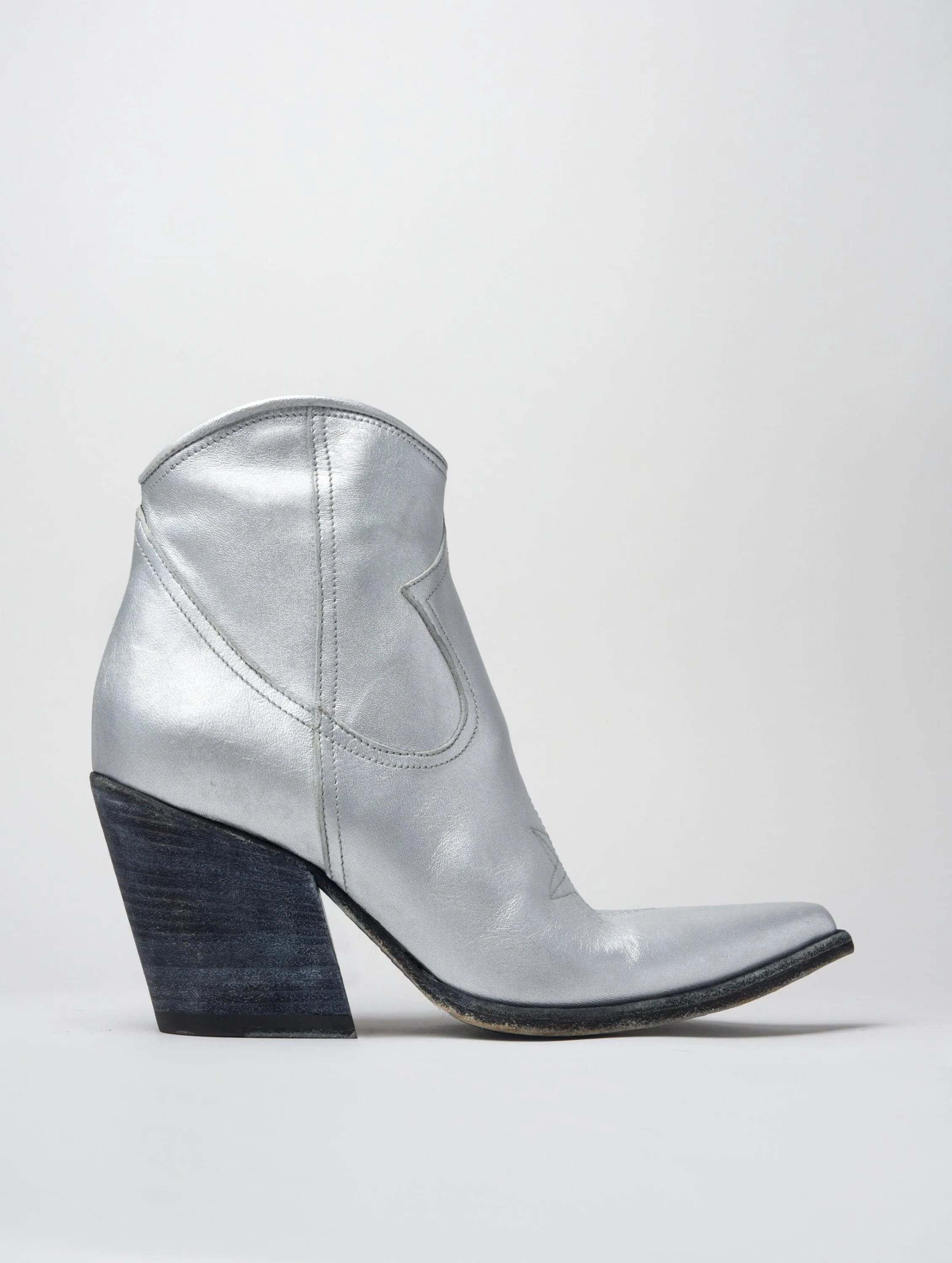 ALISON 80MM ANKLE BOOT IN DISTRESSED SILVER LEATHER - Woman
