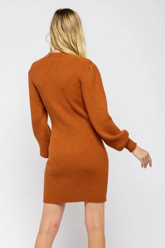 Always Chic Burnt Orange Long Sleeve Sweater Dress