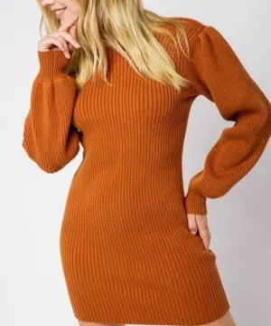 Always Chic Burnt Orange Long Sleeve Sweater Dress