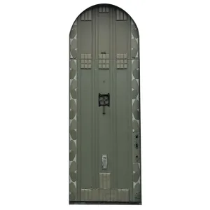 American Denver Painted Pine and Iron Single Arched Historic G.S. JAKA Mansion Door