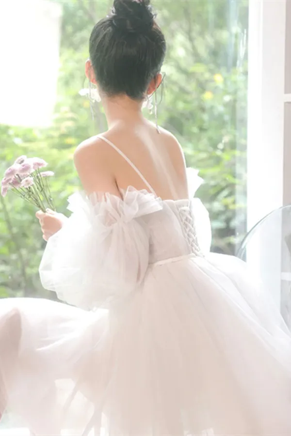 Anneprom A line Spaghetti Straps Tulle Homecoming Dress Off the shoulder Short Prom Dress APH0144