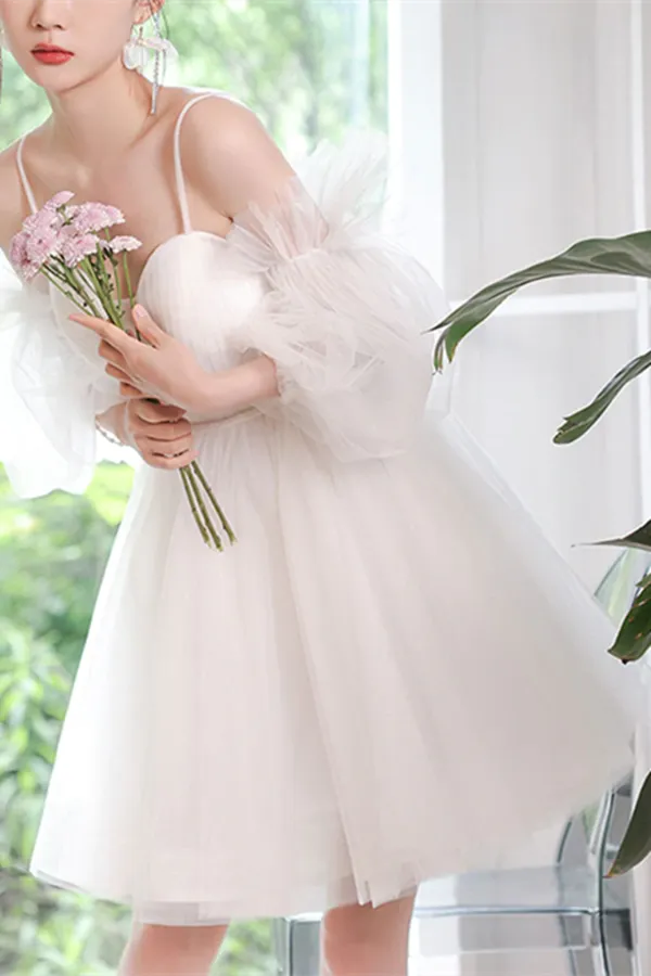 Anneprom A line Spaghetti Straps Tulle Homecoming Dress Off the shoulder Short Prom Dress APH0144