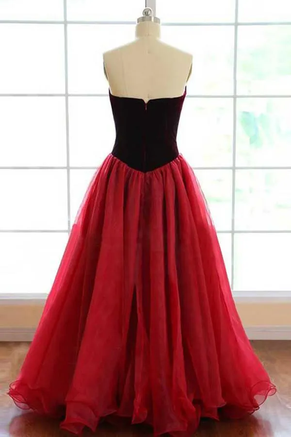 Anneprom Ball Gown Sweetheart Sweep Train Dark Red Tulle Prom Dress APP0229