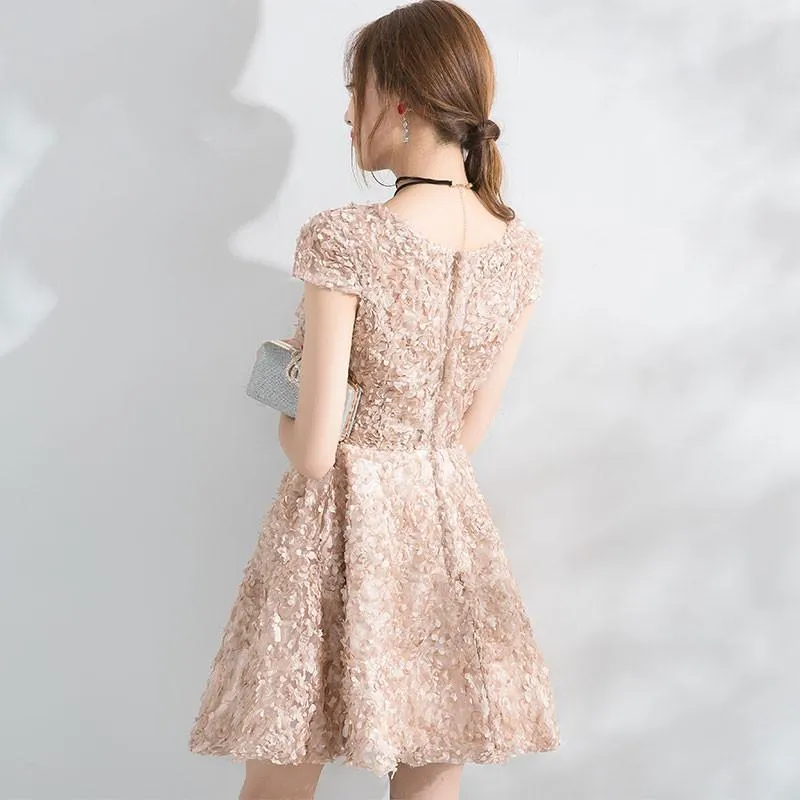 Anneprom Beautiful A Line Short Sleeves Mini Lace Homecoming Dresses APH0066