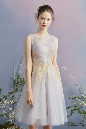 Anneprom Elegant A Line Tulle Short Homecoming Dresses With Gold Appliques APH0053