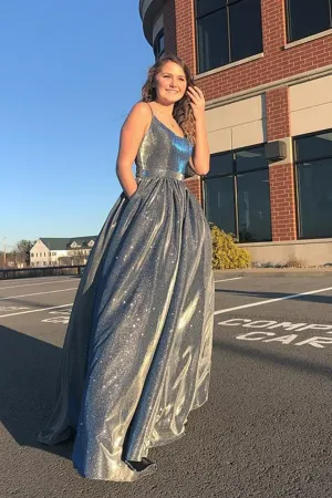Anneprom Grey Long Satin Prom Dresses for Teens Stunny Evening Dress APP0555