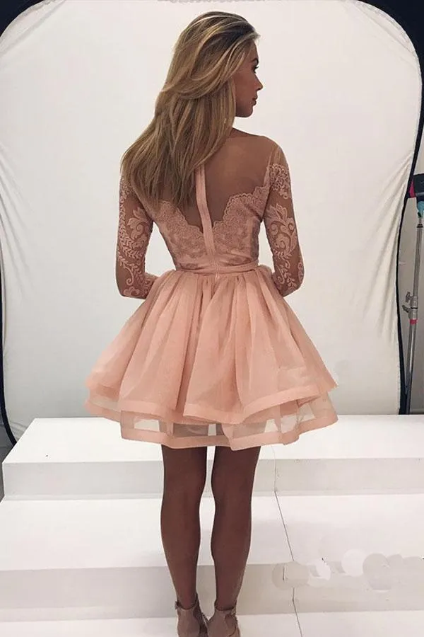 Anneprom Long Sleeve Lace Homecoming Dress Tulle Zipper Back Party Dress APH0033
