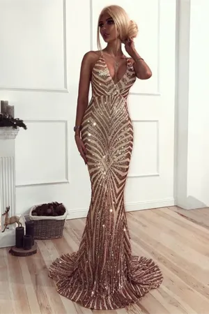 Anneprom Mermaid Sequins Long Prom Dress, Backless Evening Dress APP0627