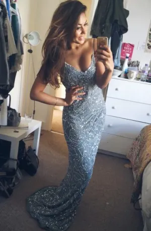 Anneprom Mermaid Spaghetti Straps Beadings Long Prom Dress APP0027