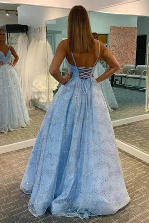 Anneprom Sparking Lace Spaghetti Straps A line Prom Dresses, Long Prom Dress for Sale APP0564