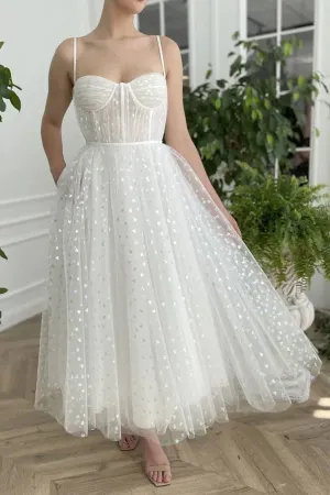 Anneprom Sweetheart Neck Tulle Ivory Prom Dresses, Tea Length Evening Dresses APP0664