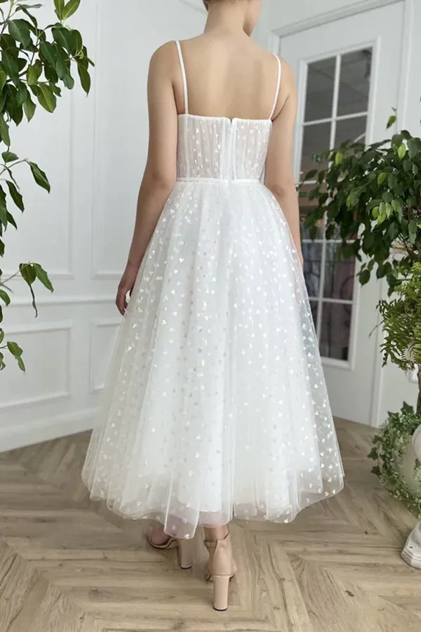 Anneprom Sweetheart Neck Tulle Ivory Prom Dresses, Tea Length Evening Dresses APP0664