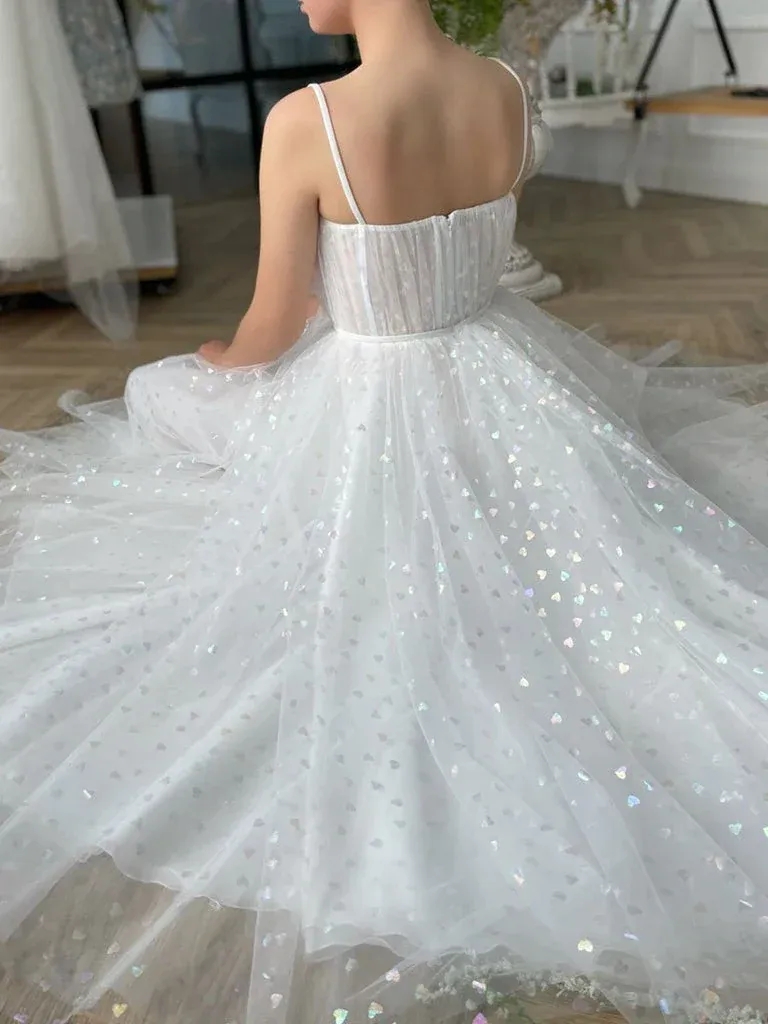 Anneprom Sweetheart Neck Tulle Ivory Prom Dresses, Tea Length Evening Dresses APP0664