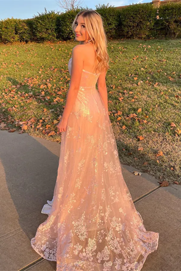 Anneprom Sweetheart Pink Long Mermaid Prom Dress with Lace APP0598