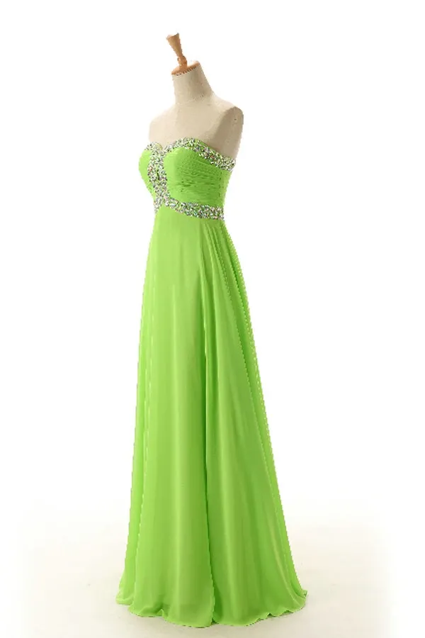 Anneprom Sweetheart Sleeveless Backless Chiffon Green Prom Dress APB0009