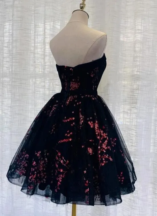 Anneprom Tulle Scoop Homecoming Dress, Lovely Black Party Dress APH0078