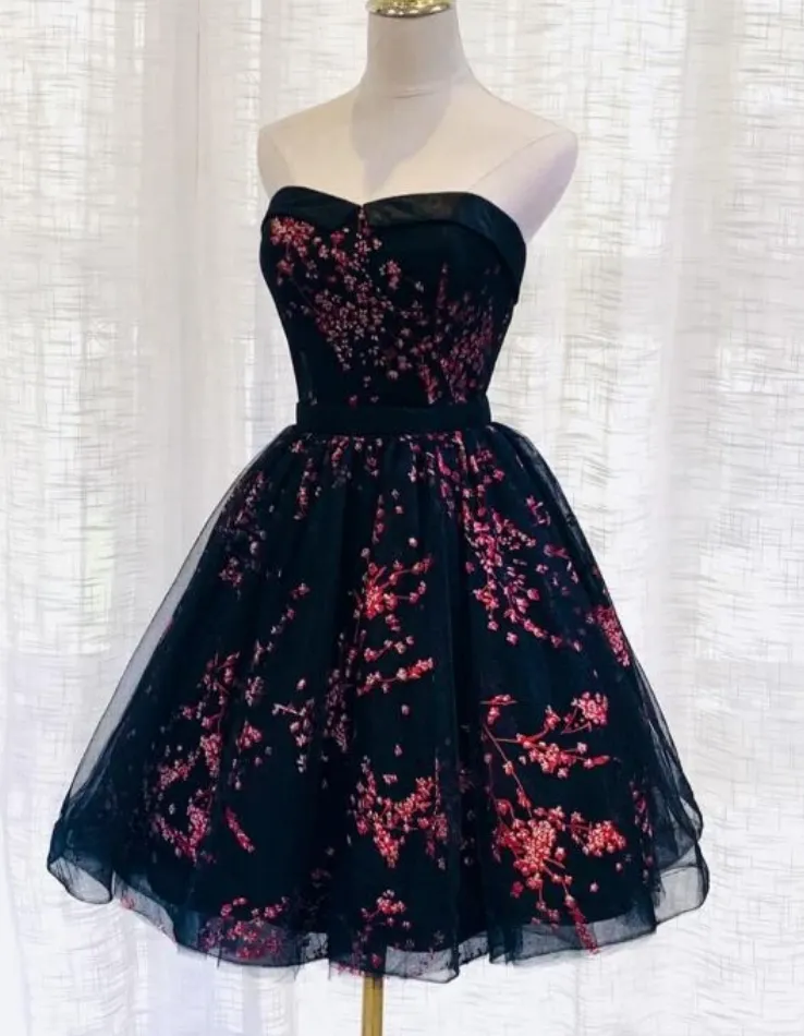 Anneprom Tulle Scoop Homecoming Dress, Lovely Black Party Dress APH0078
