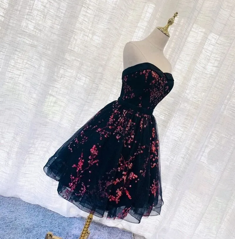 Anneprom Tulle Scoop Homecoming Dress, Lovely Black Party Dress APH0078