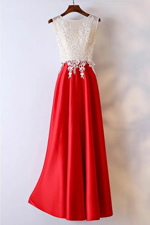 Anneprom White And Red Lace Long Formal/Prom Dress For Women APP0324