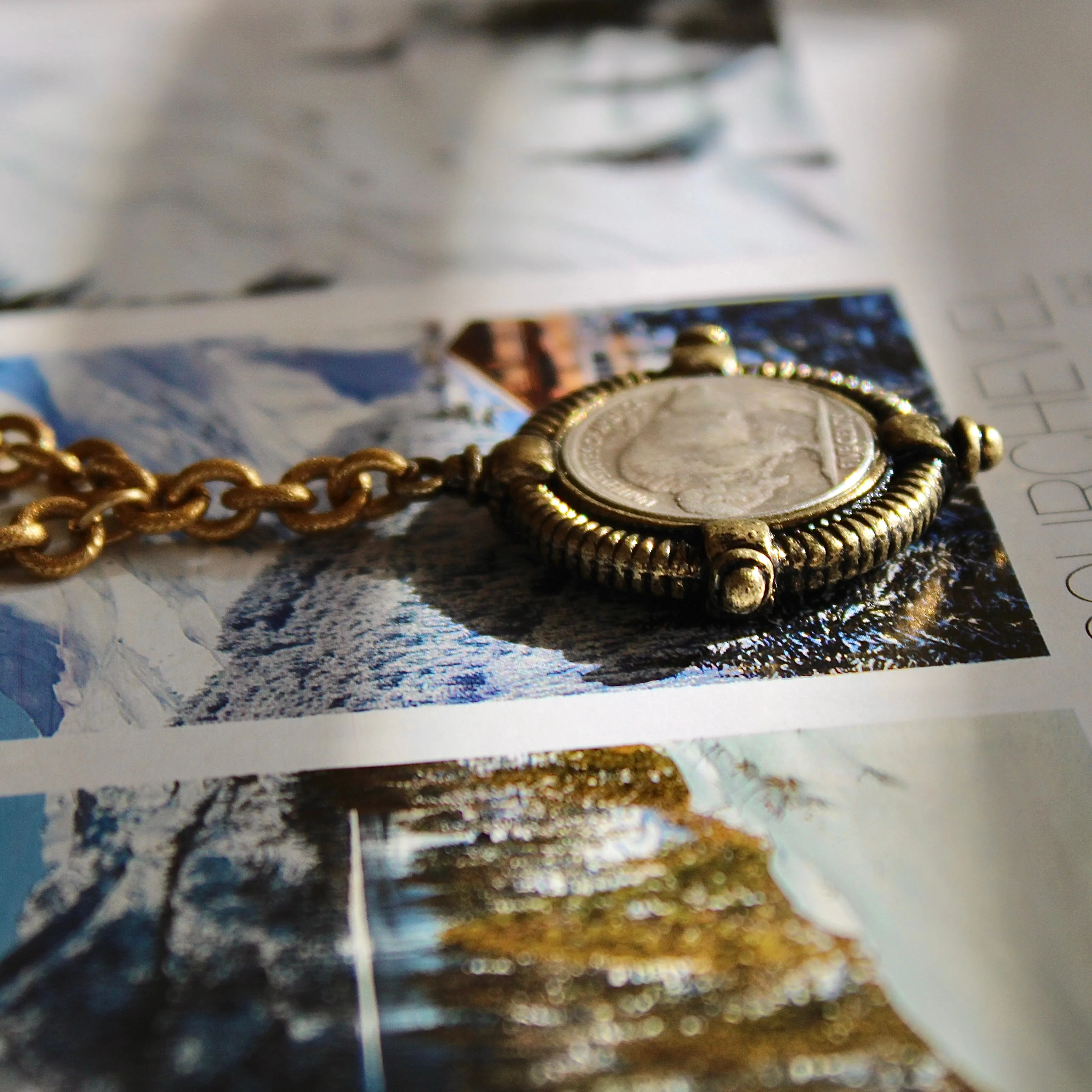 Antiqued Gold Buffalo Coin Necklace