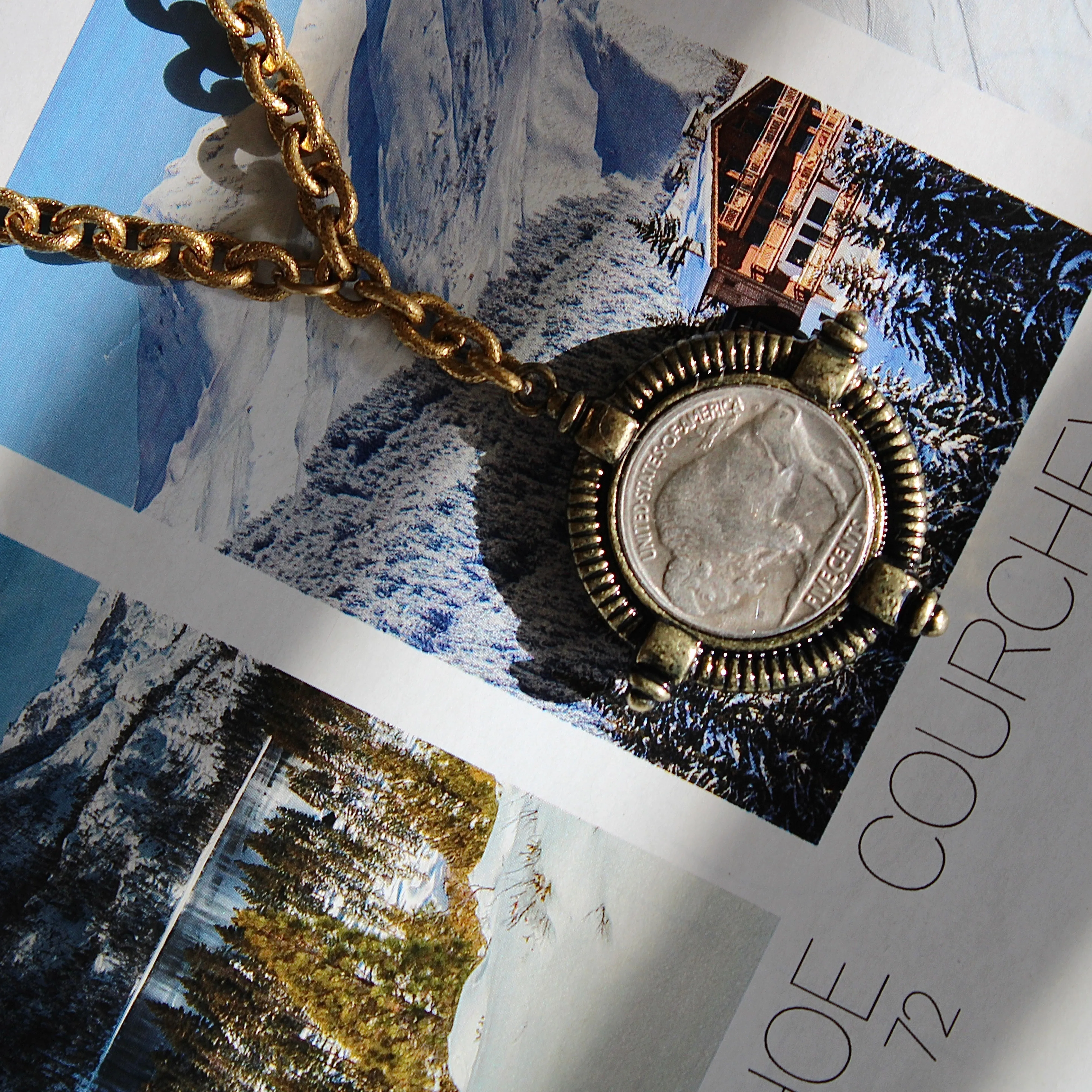 Antiqued Gold Buffalo Coin Necklace