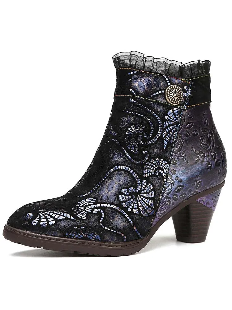 Arleth Handmade Lace Floral Stitching Boots
