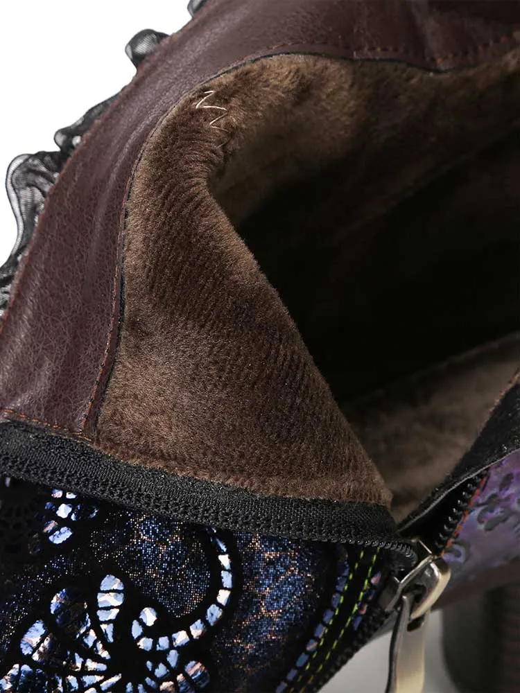 Arleth Handmade Lace Floral Stitching Boots