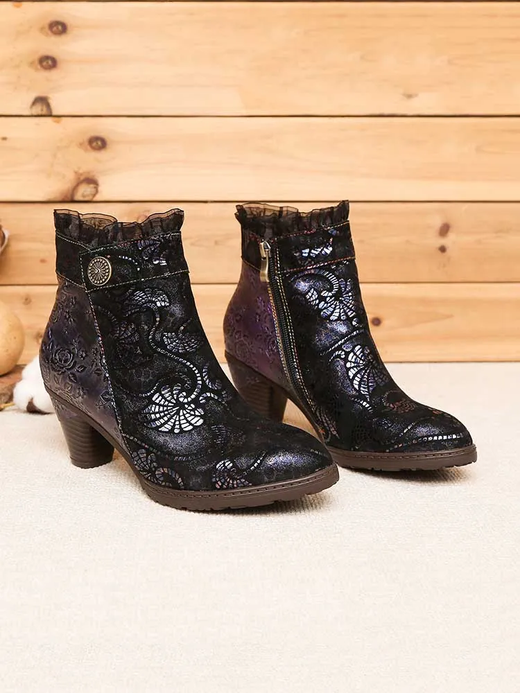 Arleth Handmade Lace Floral Stitching Boots