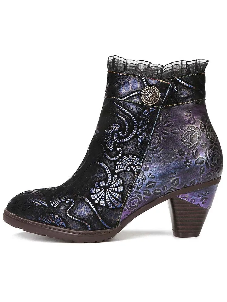Arleth Handmade Lace Floral Stitching Boots