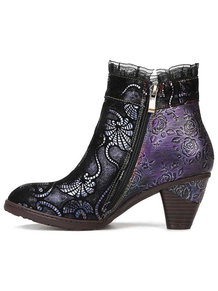 Arleth Handmade Lace Floral Stitching Boots