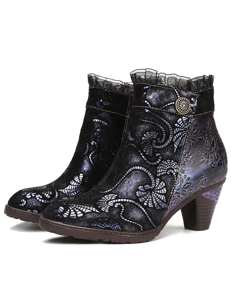 Arleth Handmade Lace Floral Stitching Boots