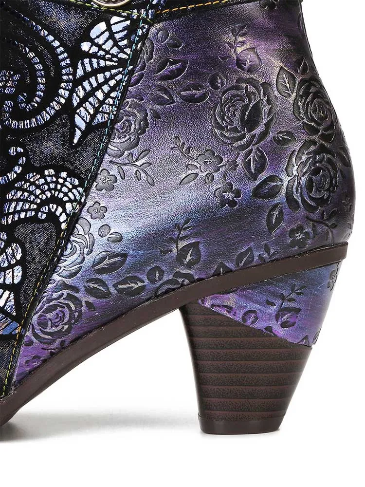 Arleth Handmade Lace Floral Stitching Boots