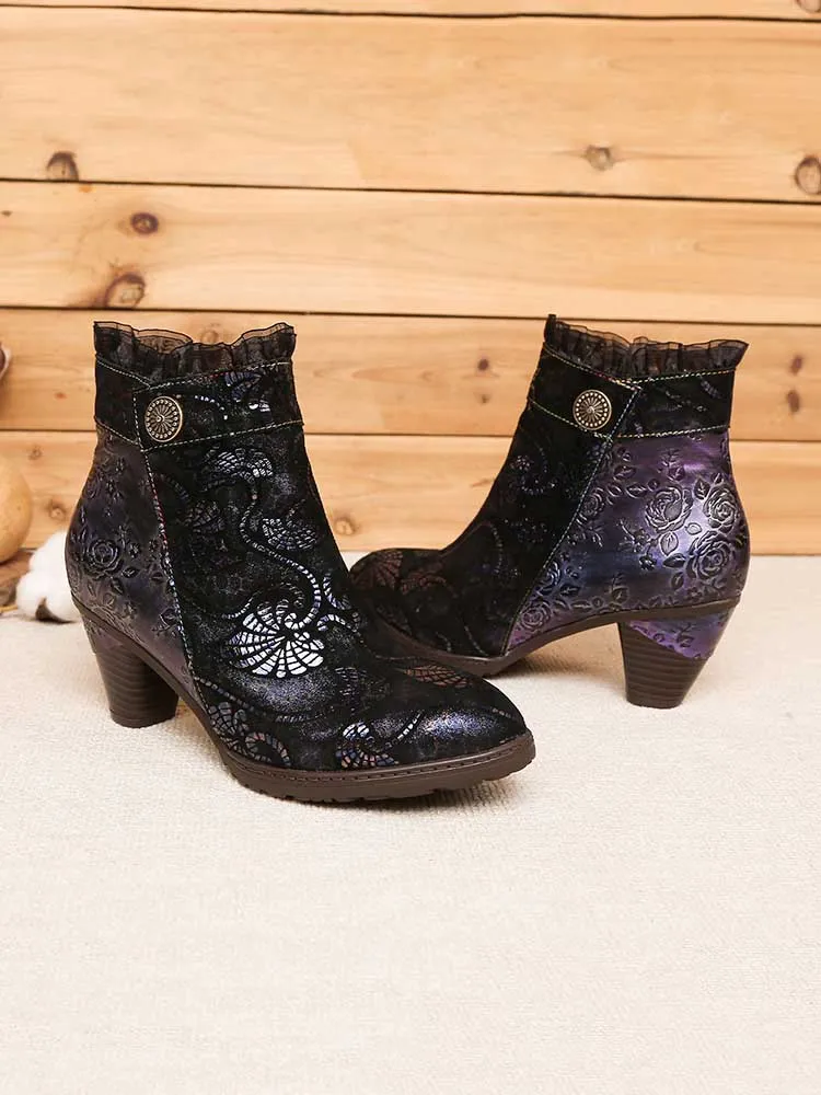 Arleth Handmade Lace Floral Stitching Boots