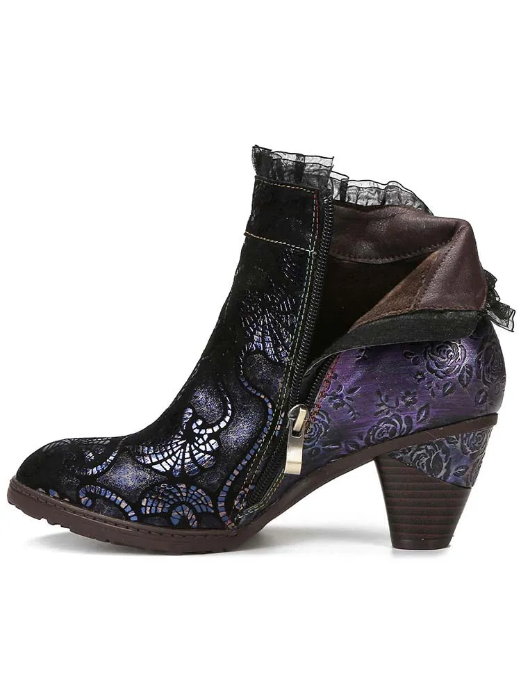 Arleth Handmade Lace Floral Stitching Boots