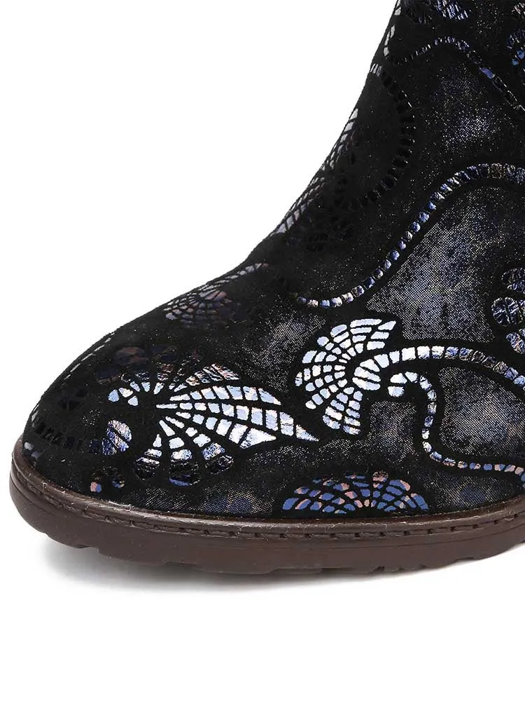 Arleth Handmade Lace Floral Stitching Boots