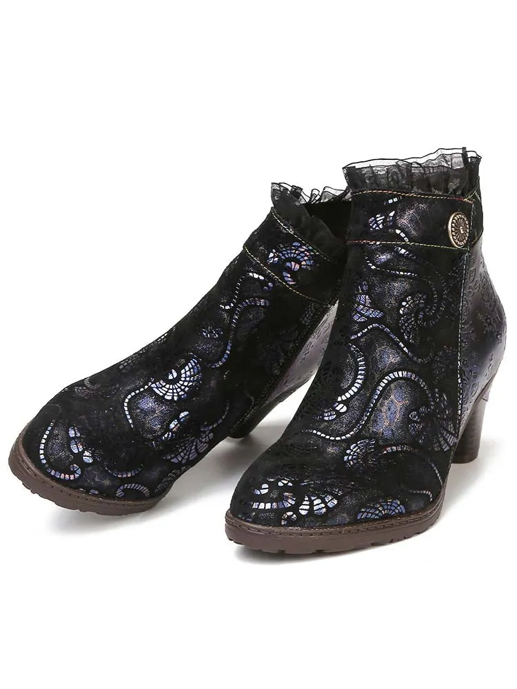 Arleth Handmade Lace Floral Stitching Boots