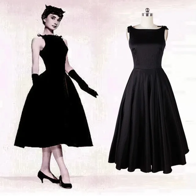 Audrey Hepburn Black Dress Satin A Line Black Prom Dress In Sabrina 1954