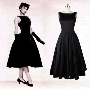 Audrey Hepburn Black Dress Satin A Line Black Prom Dress In Sabrina 1954