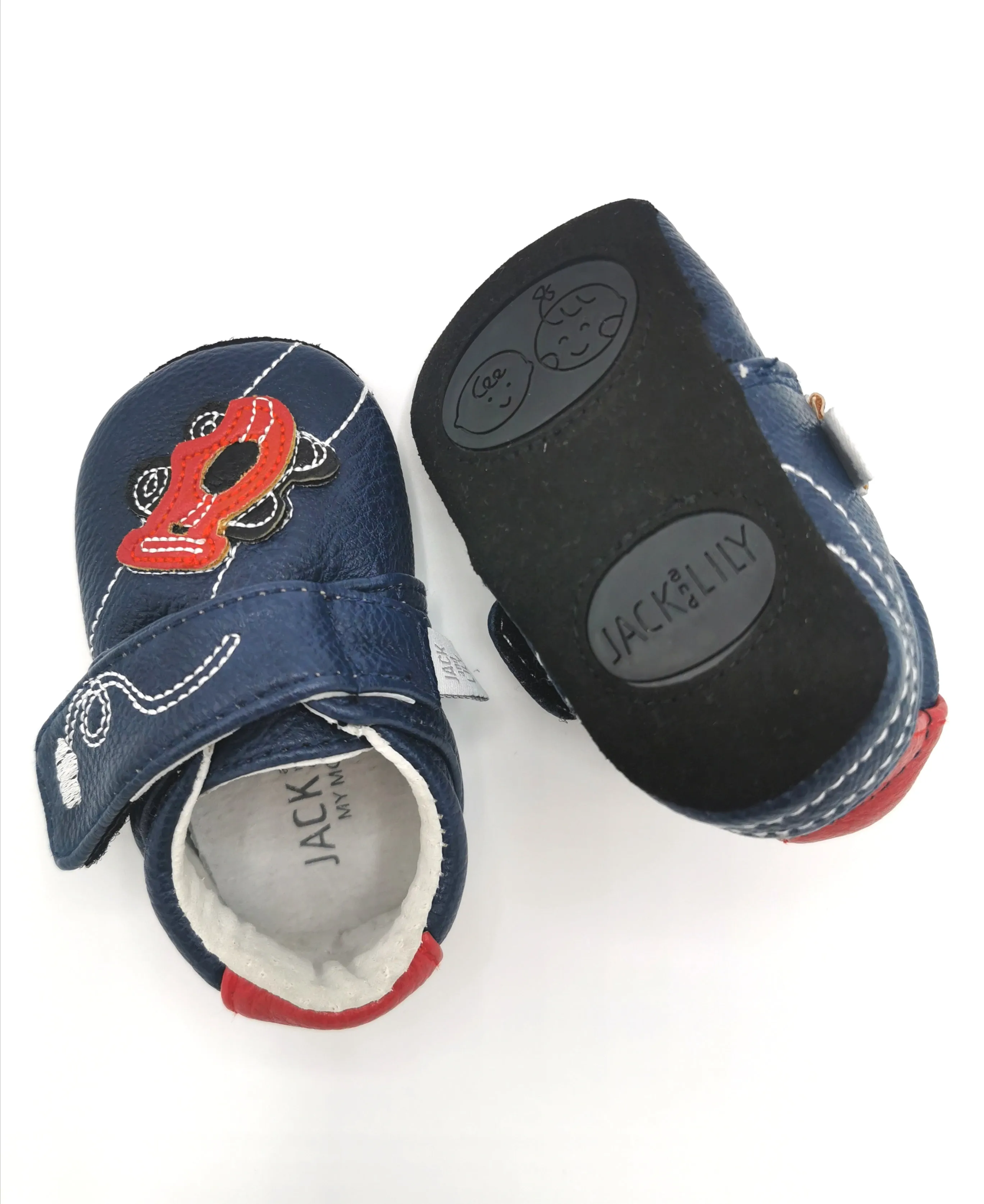 BABY BOY SIZE 0/6 MONTHS - JACK & LILY, Soft Leather Velcro Shoes EUC B9