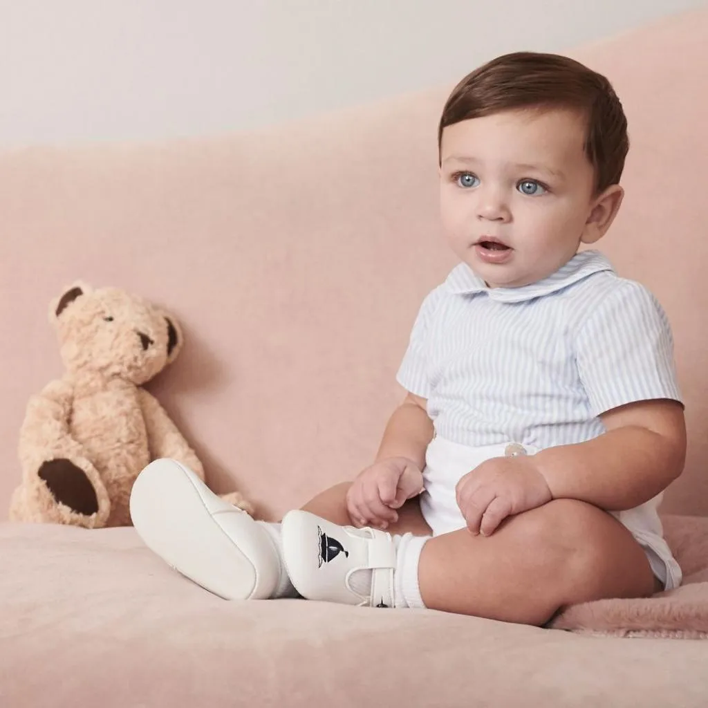 Baby Boys White & Navy Boat T Bar Soft Sole Shoe