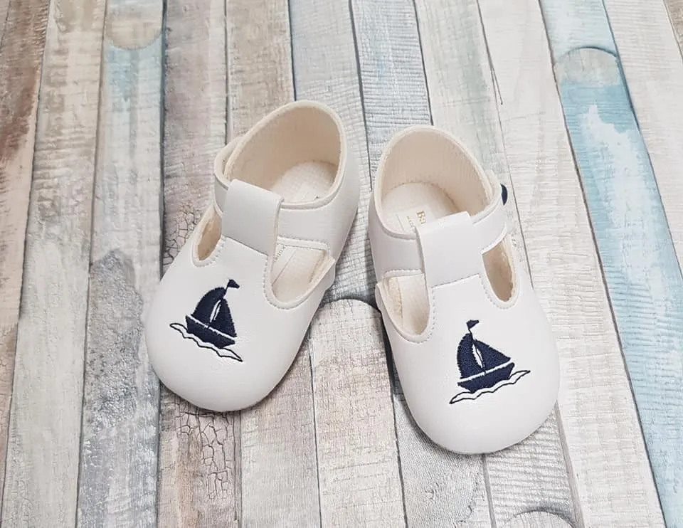 Baby Boys White & Navy Boat T Bar Soft Sole Shoe