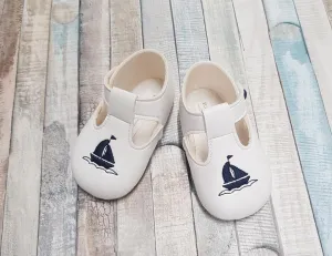 Baby Boys White & Navy Boat T Bar Soft Sole Shoe