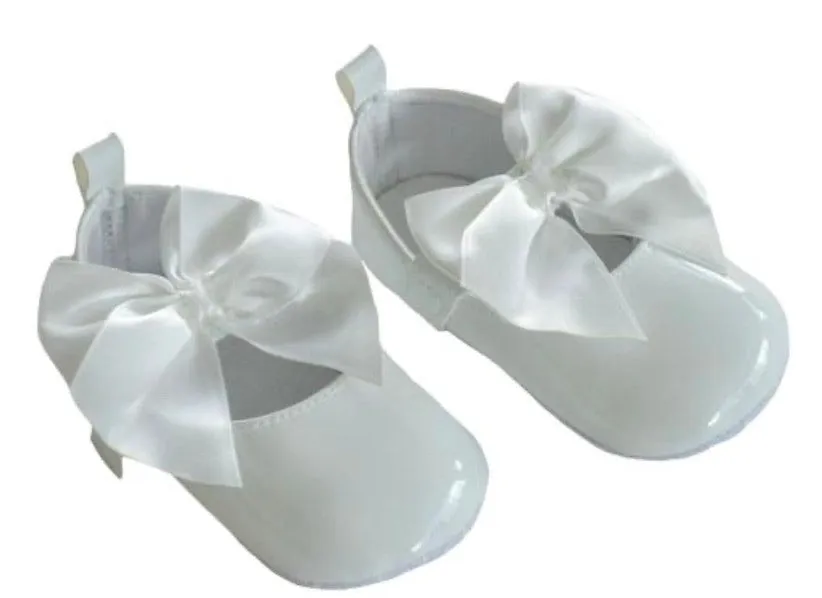 Baby Girls Large Satin Bow Shoes - White
