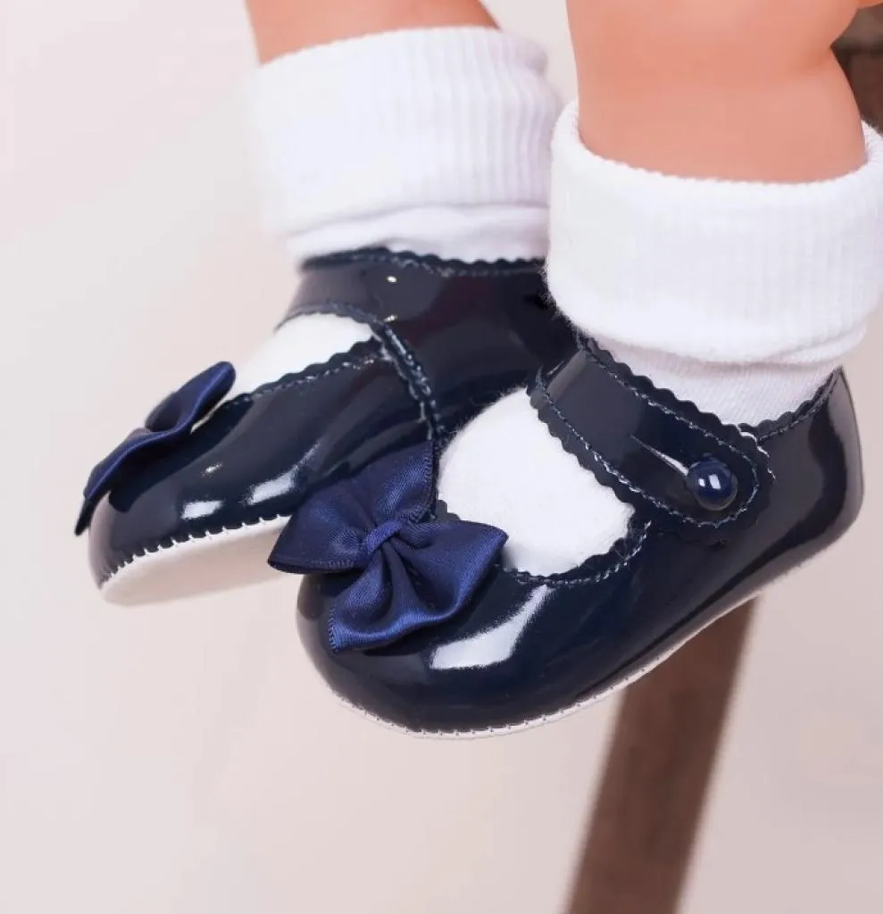 Baby Girls Navy Bow Soft Bottom Shoe