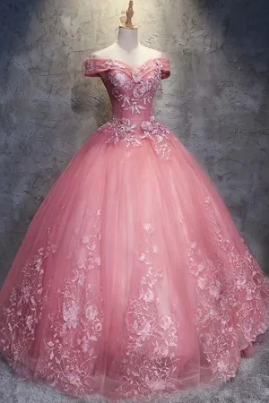 Ball Gown Off-the-Shoulder Tulle Wedding Dress With Appliques  WD196