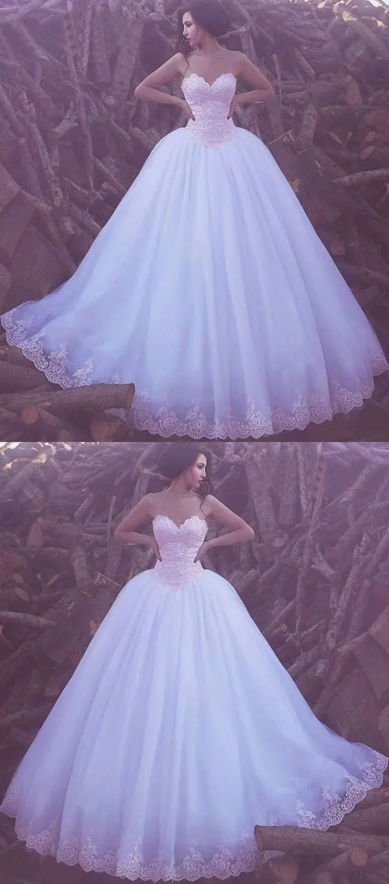 Ball Gown Sweetheart Floor-length Pink Lace Big White Wedding Dress OKG44