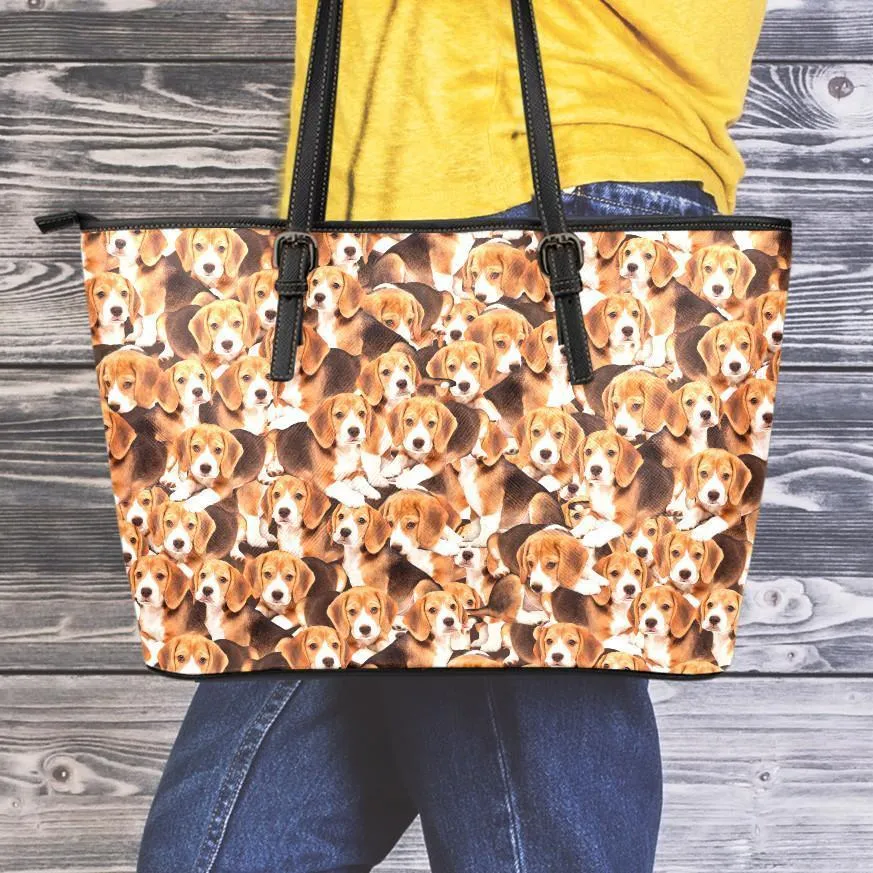 Beagles Small Leather Tote Bag