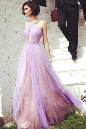 Beautiful Floor-length A Line Tulle Prom Dresses,Elegant Beading Evening Dress OK979