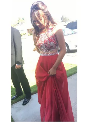 Beautiful Two Piece Beaded Tulle Long Formal Dress, Custom Made Handmade Party Dress